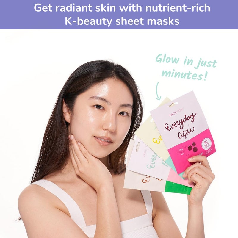 FACETORY K Beauty Face Mask Skin Care - EVERYDAY 8 COLLECTION Sheet Mask Set | Natural Premium Korean Face Mask For All Skin Types - No Sulfates No Parabens (8 pc) - Image 2